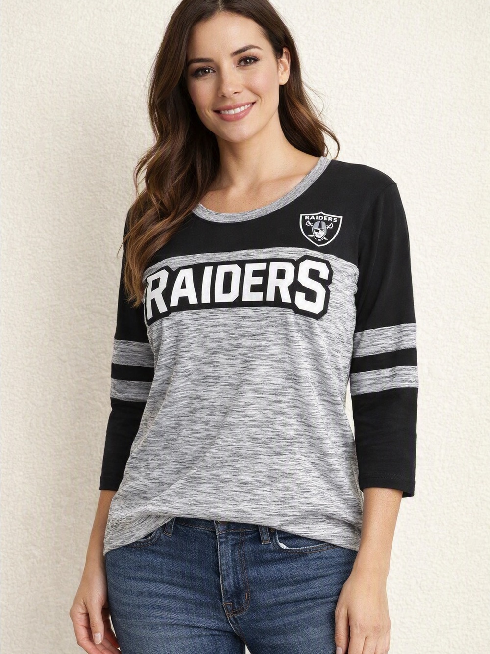 NFL Raiders Women's Black & Heather Gray Long Sleeve Tee